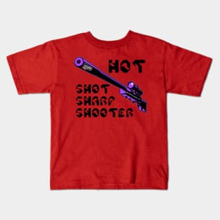 Hot Shot Sharp Shooter, v. Code Purple Blk Text Kids T-Shirt